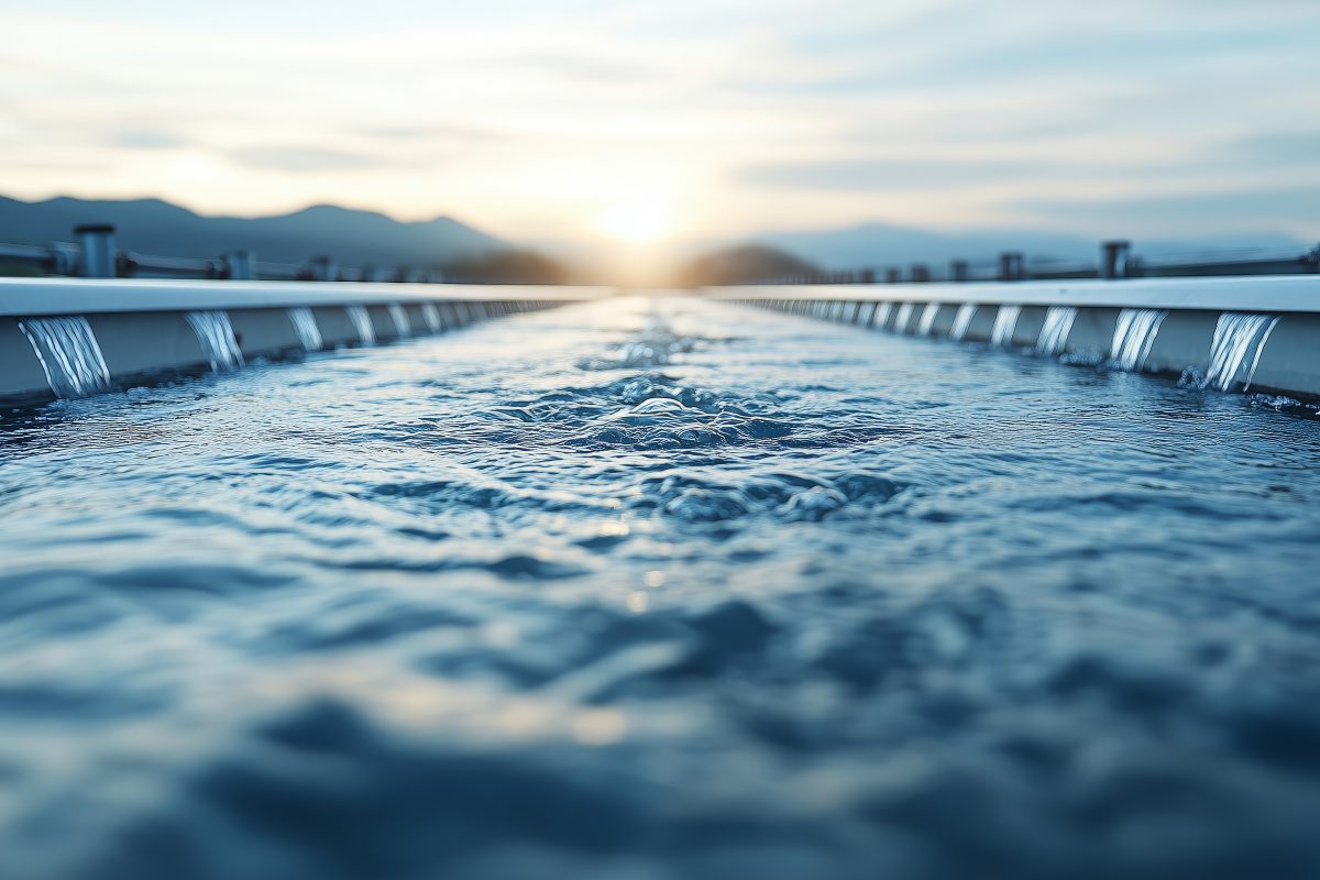 Constructed canal or water way to the water treatment facility, or reservoir. Water management concept image.